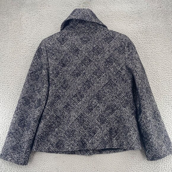 Talbots Coat Womens 14 Black Wool Blend Tweed Shimmer Button Up Pockets Collared - Picture 3 of 10